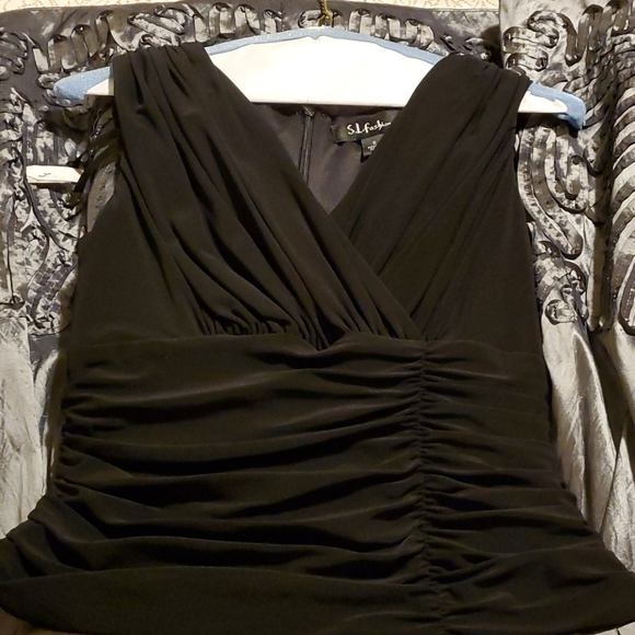 🛍S.L.Fashions black & pewter crinkled party dress - Picture 2 of 5